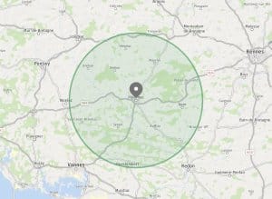 Carte de la zone d'intervention de Bertrand aux alentours de Ploërmel